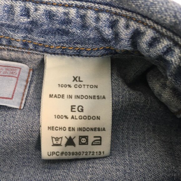 Levi Strauss Signature Denim Shirt Mens XL Blue Western Snap Front Pockets - Picture 5 of 16